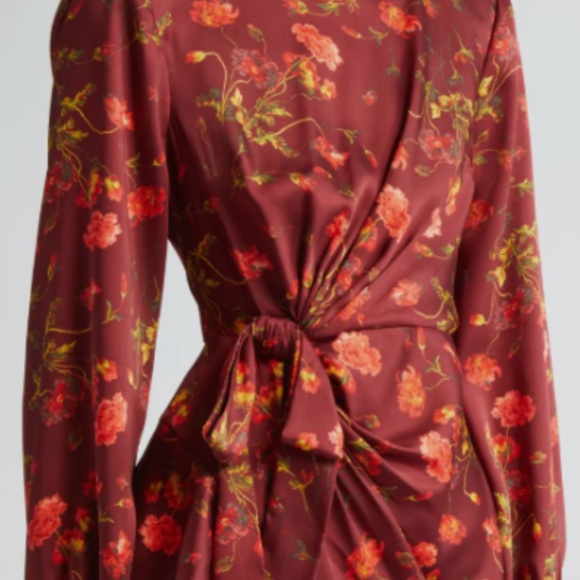 New Cinq a Sept Alice Floral Long Sleeve Mini Dress Rhubarb Sz 12 - Picture 5 of 5